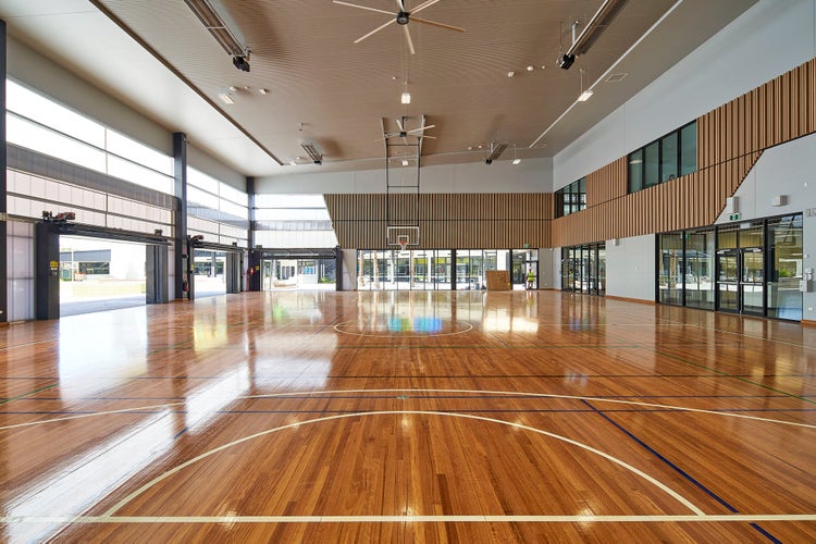 Bright modern indoor basketball court